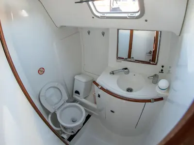 Head on Ekaterini, a Beneteau Oceanis 411 sailboat at Volos, Greece