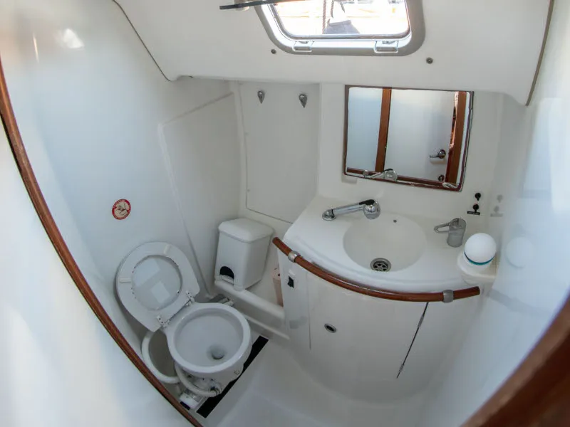 Head on Ekaterini, a Beneteau Oceanis 411 sailboat at Volos, Greece