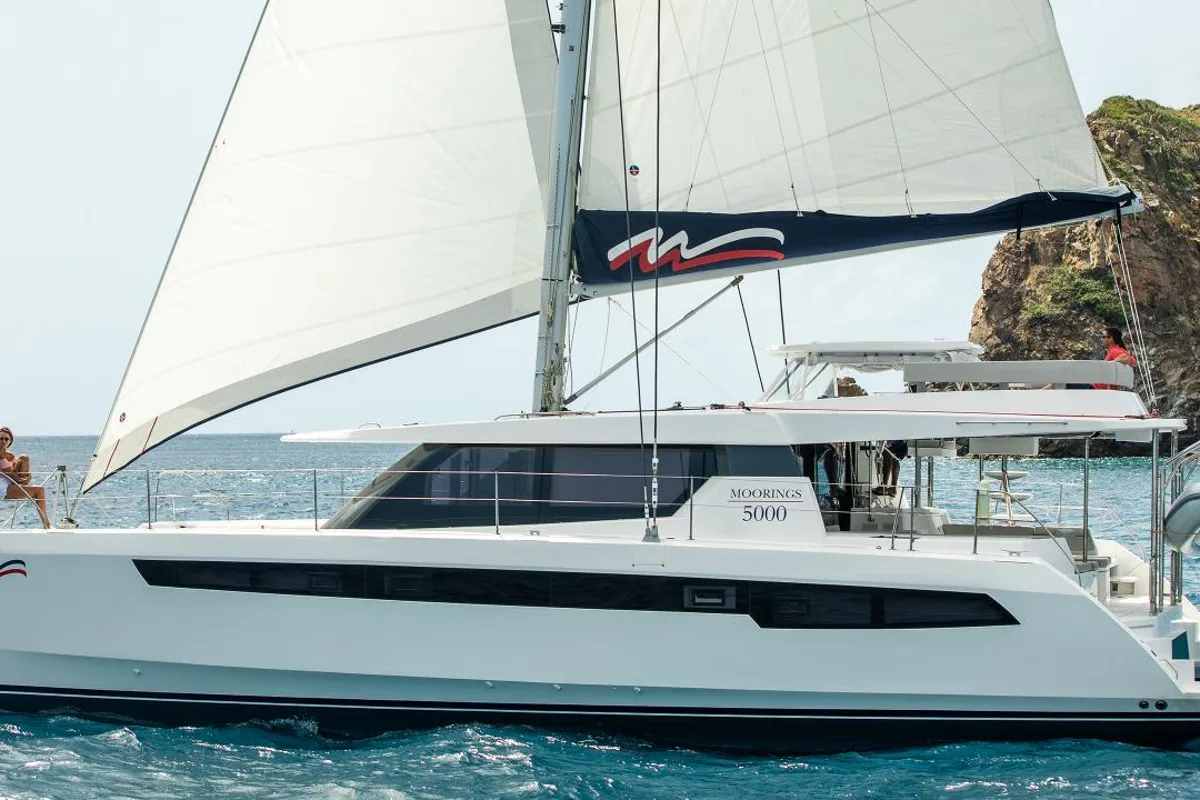 Exterior view of Moorings 5000 Exclusive Plus, a Leopard 50 catamaran at Road Town, British Virgin Islands