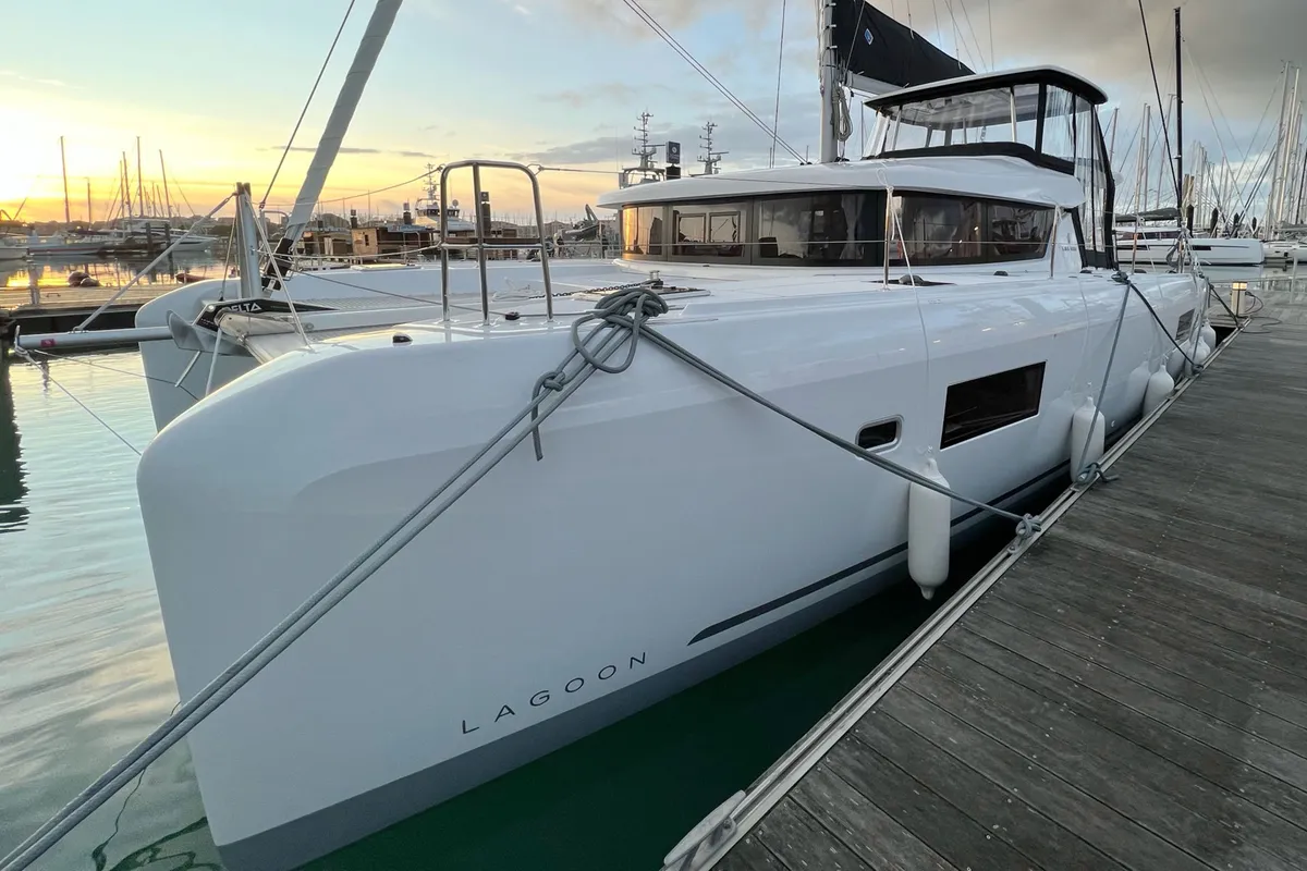 Exterior view of Dream of Liberty, a Lagoon 42 catamaran at Grad Biograd na Moru, Croatia