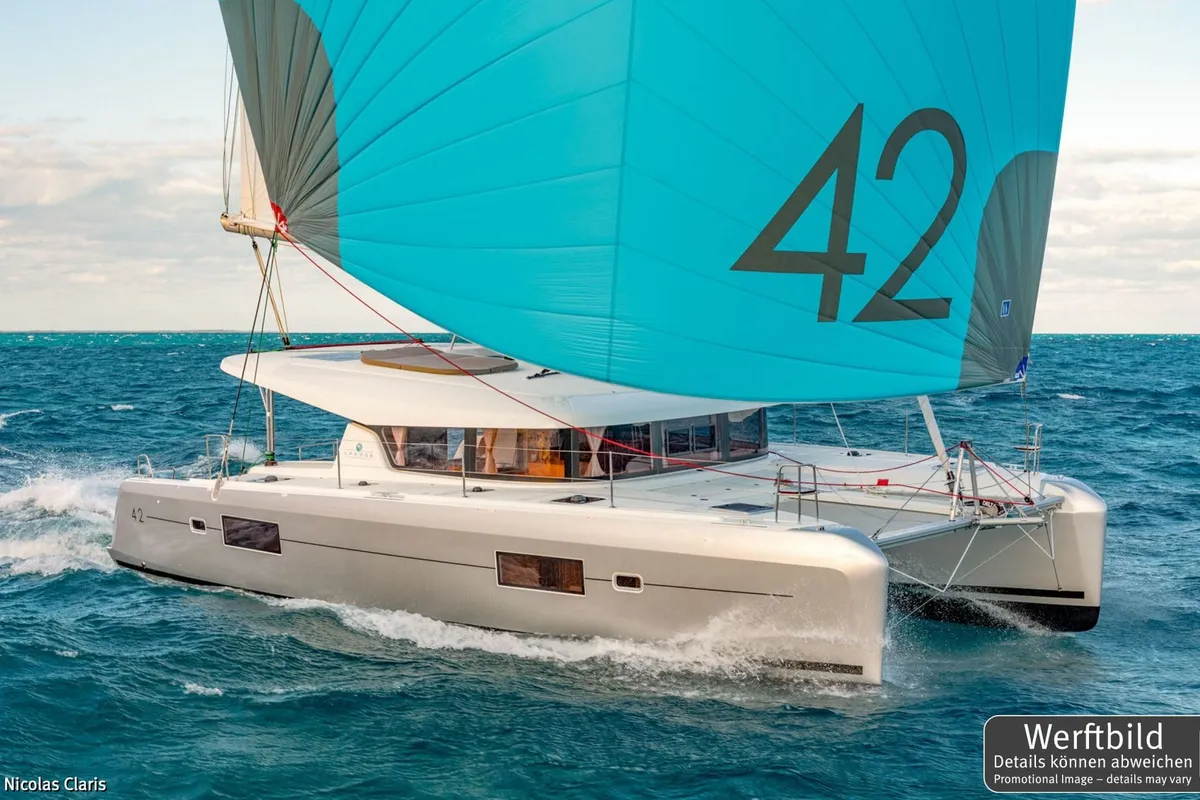 Exterior view of Dream of Liberty, a Lagoon 42 catamaran at Biograd na Moru, Croatia