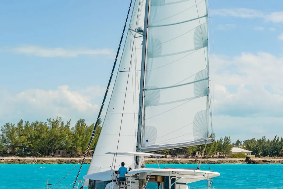 Exterior view of Dream of Liberty, a Lagoon 42 catamaran at Biograd na Moru, Croatia