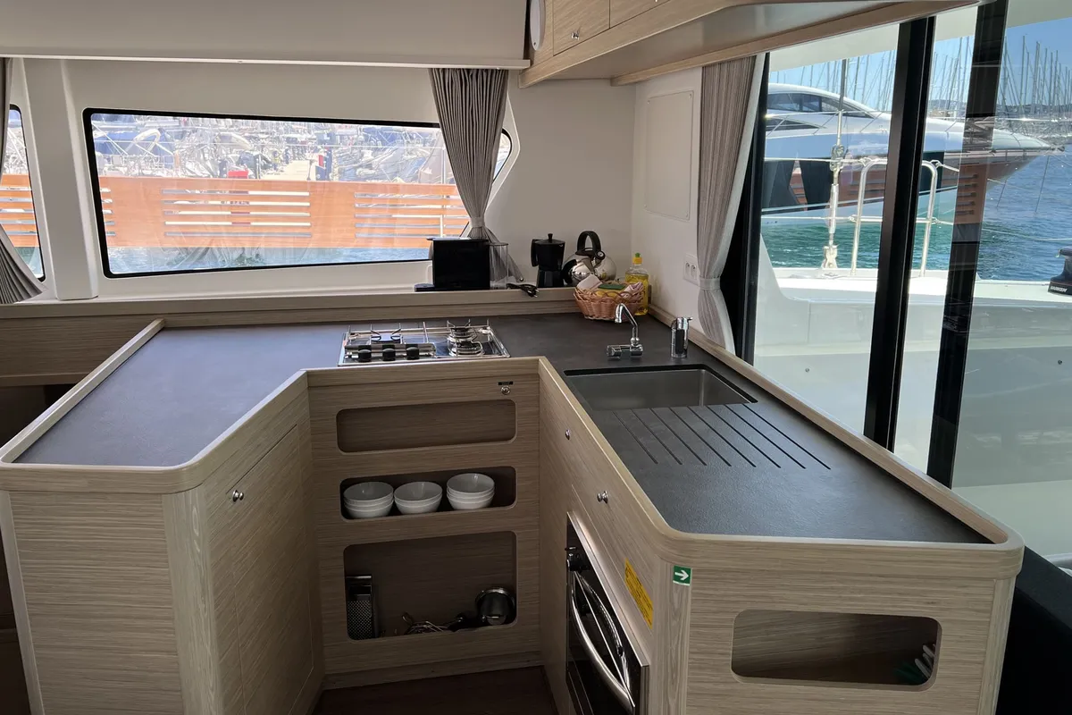 Galley of Dream of Liberty, a Lagoon 42 catamaran at Biograd na Moru, Croatia