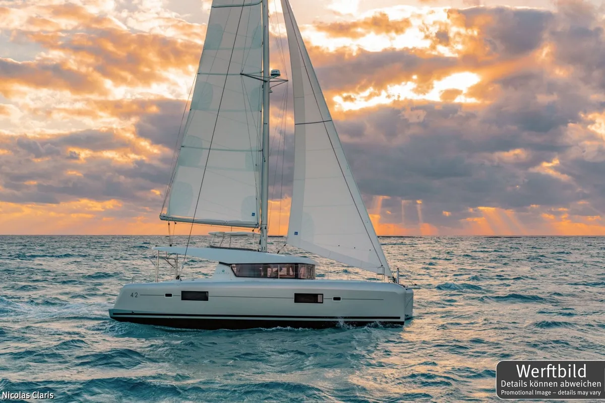 Exterior view of Dream of Liberty, a Lagoon 42 catamaran at Biograd na Moru, Croatia