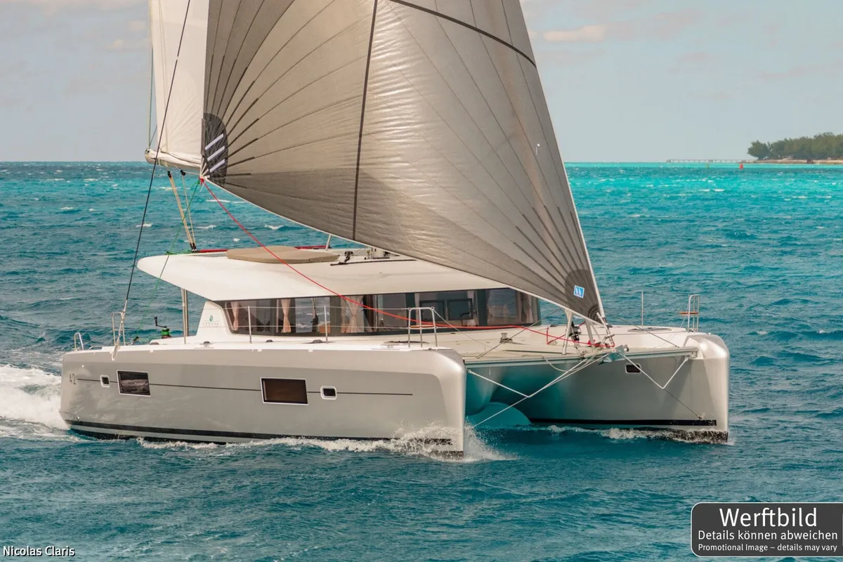 Exterior view of Dream of Liberty, a Lagoon 42 catamaran at Biograd na Moru, Croatia