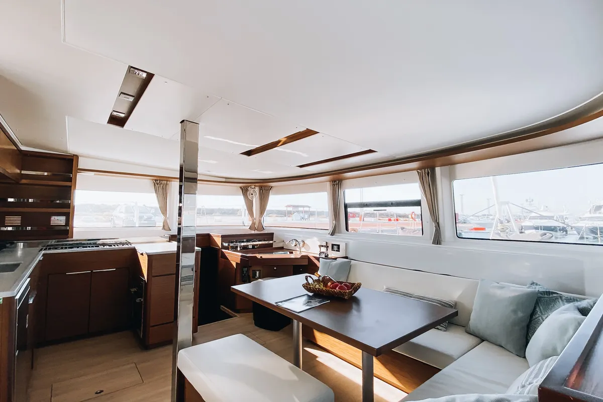 Salon of Sea Energy I, a Lagoon 46 catamaran at Athens, Greece