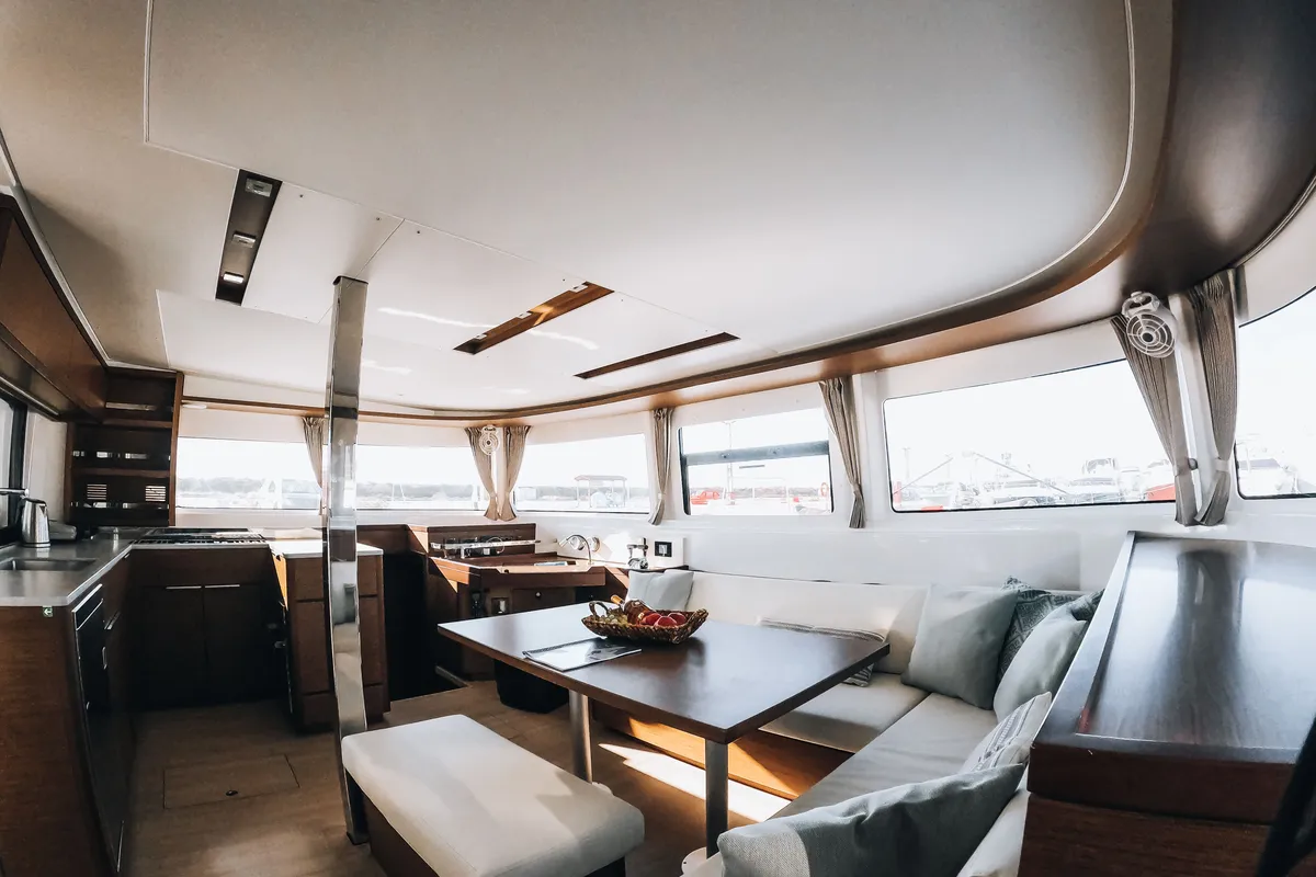 Salon of Sea Energy I, a Lagoon 46 catamaran at Athens, Greece