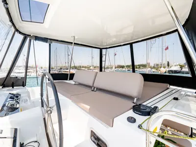 Cockpit of Sea Energy I, a Lagoon 46 catamaran at Athens, Greece