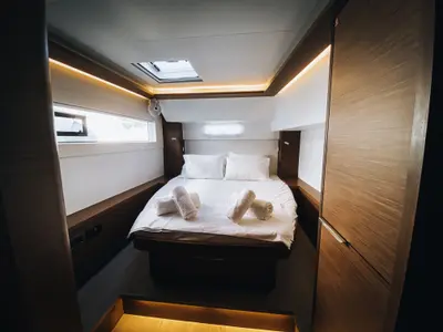 Cabin on Sea Energy I, a Lagoon 46 catamaran at Athens, Greece