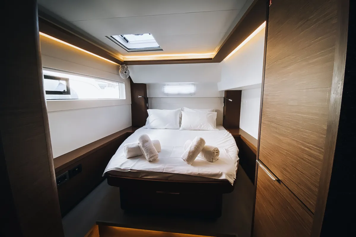 Cabin on Sea Energy I, a Lagoon 46 catamaran at Athens, Greece