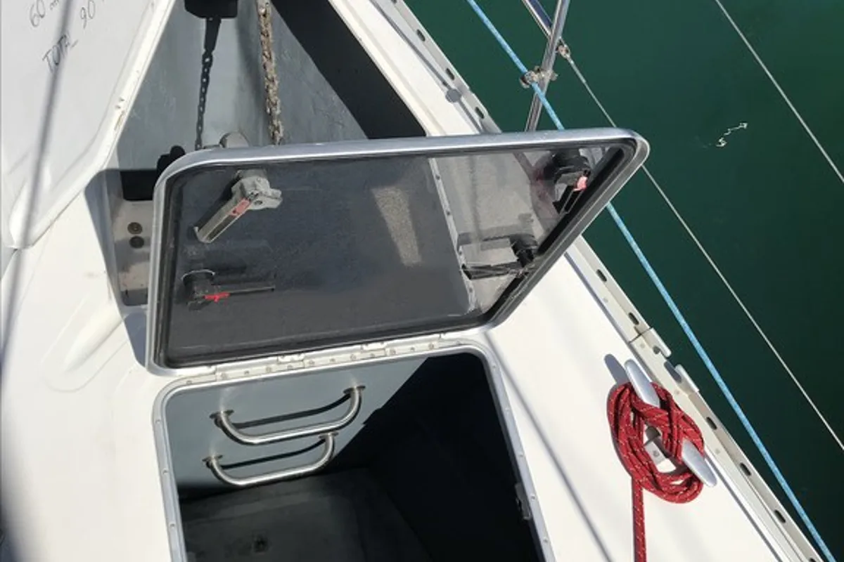 Deck of Classic, a Elan 45 sailboat at Municipal Unit of Ellomenos, Greece