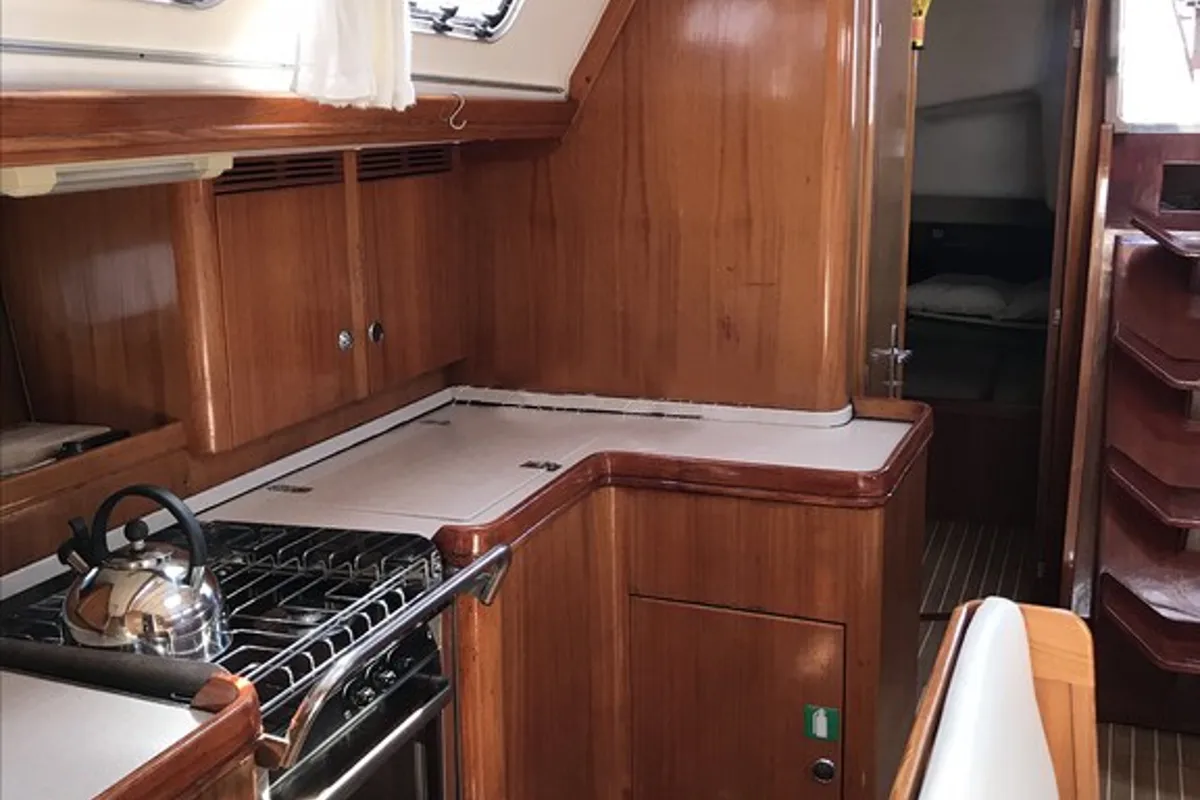 Galley of Classic, a Elan 45 sailboat at Municipal Unit of Ellomenos, Greece
