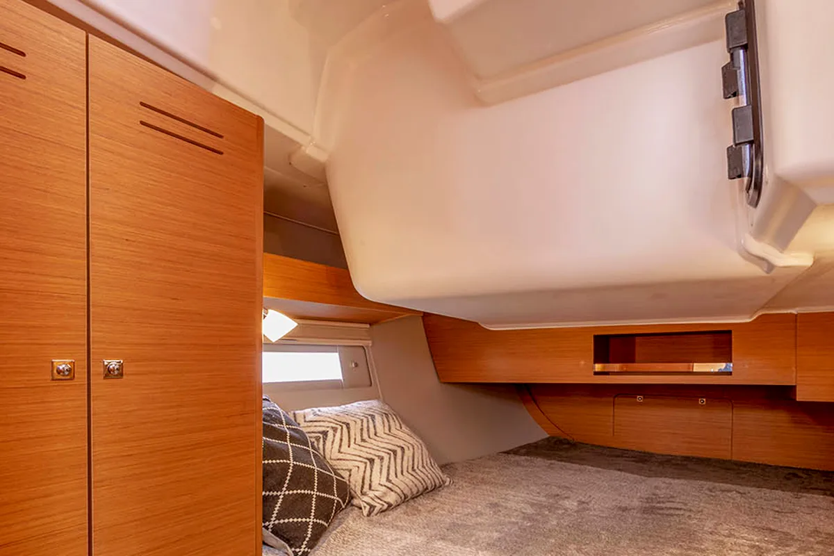Cabin on Rubens, a Dufour 390 sailboat at Olbia, Italy