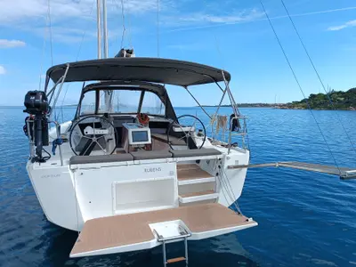 Deck of Rubens, a Dufour 390 sailboat at Olbia, Italy