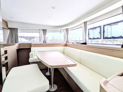 Salon of Zannannan, a Lagoon 42 catamaran at Roche Caiman, Seychelles