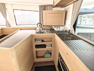 Galley of Zannannan, a Lagoon 42 catamaran at Roche Caiman, Seychelles