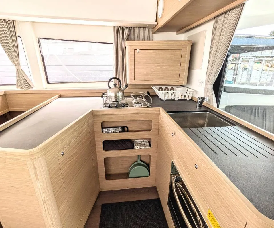 Galley of Zannannan, a Lagoon 42 catamaran at Roche Caiman, Seychelles