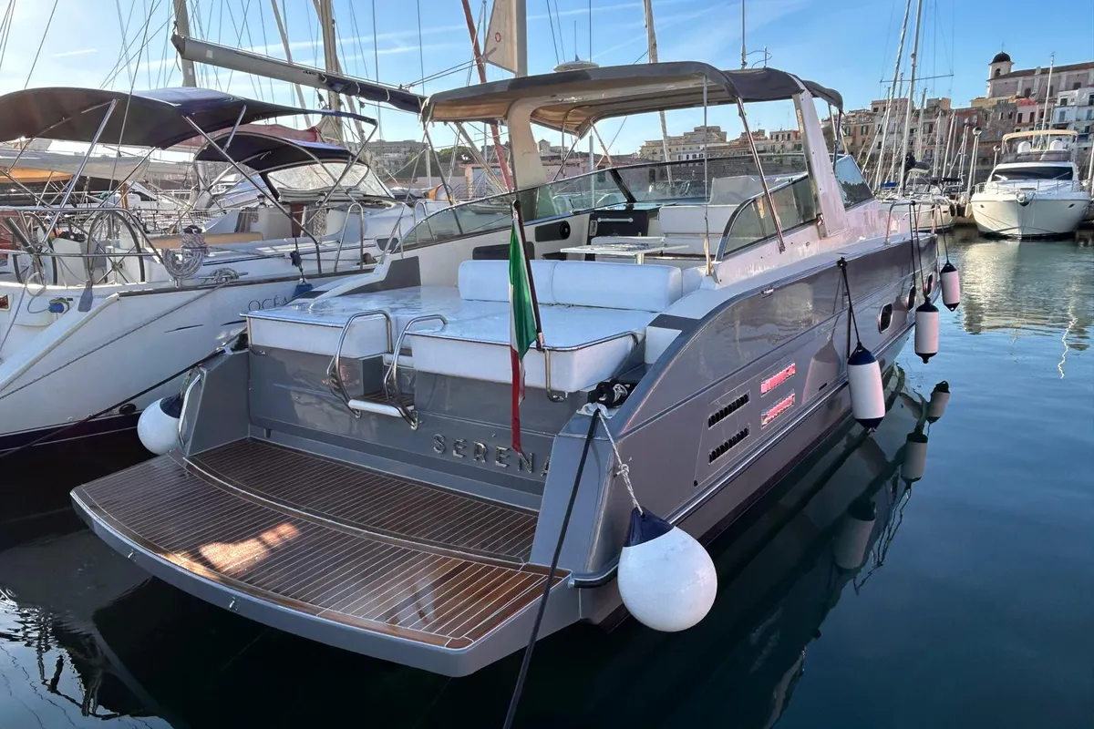 Exterior view of Serena, a Gulet Conam Synthesi 40 Special motorboat at Nettuno, Italy