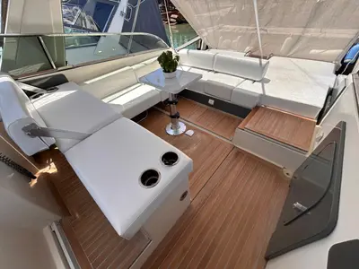 Deck of Serena, a Gulet Conam Synthesi 40 Special motorboat at Nettuno, Italy