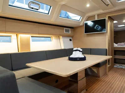 Salon of Elly Blu, a D&D Kufner 54 sailboat at Salerno, Italy