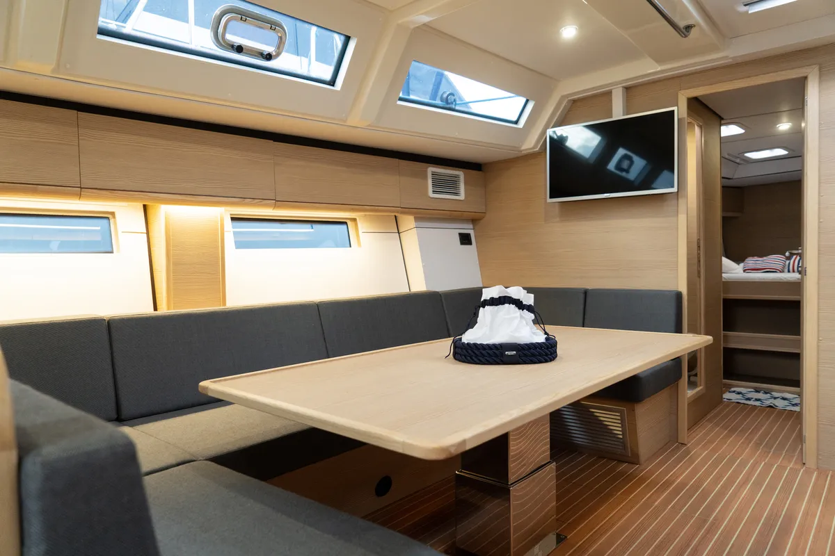 Salon of Elly Blu, a D&D Kufner 54 sailboat at Salerno, Italy