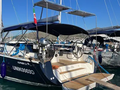 Cockpit of Elly Blu, a D&D Kufner 54 sailboat at Salerno, Italy