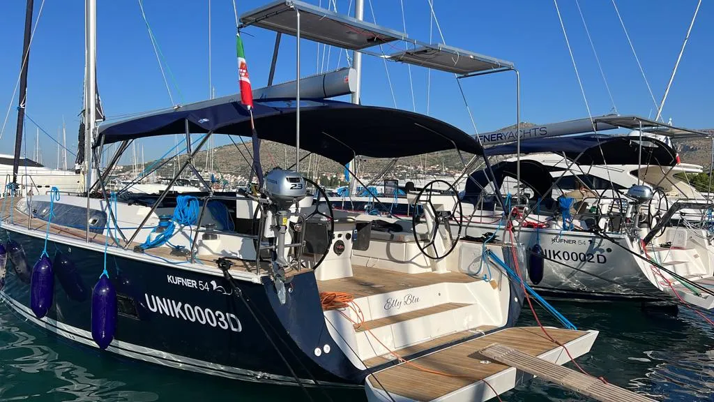 Cockpit of Elly Blu, a D&D Kufner 54 sailboat at Salerno, Italy