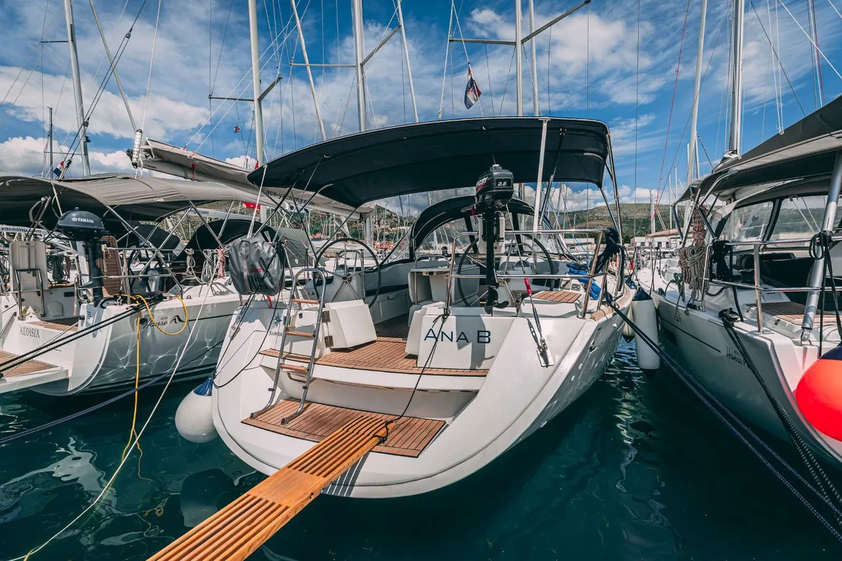 Exterior view of Ana B., a Jeanneau Sun Odyssey 49i sailboat at Seget Donji, Croatia