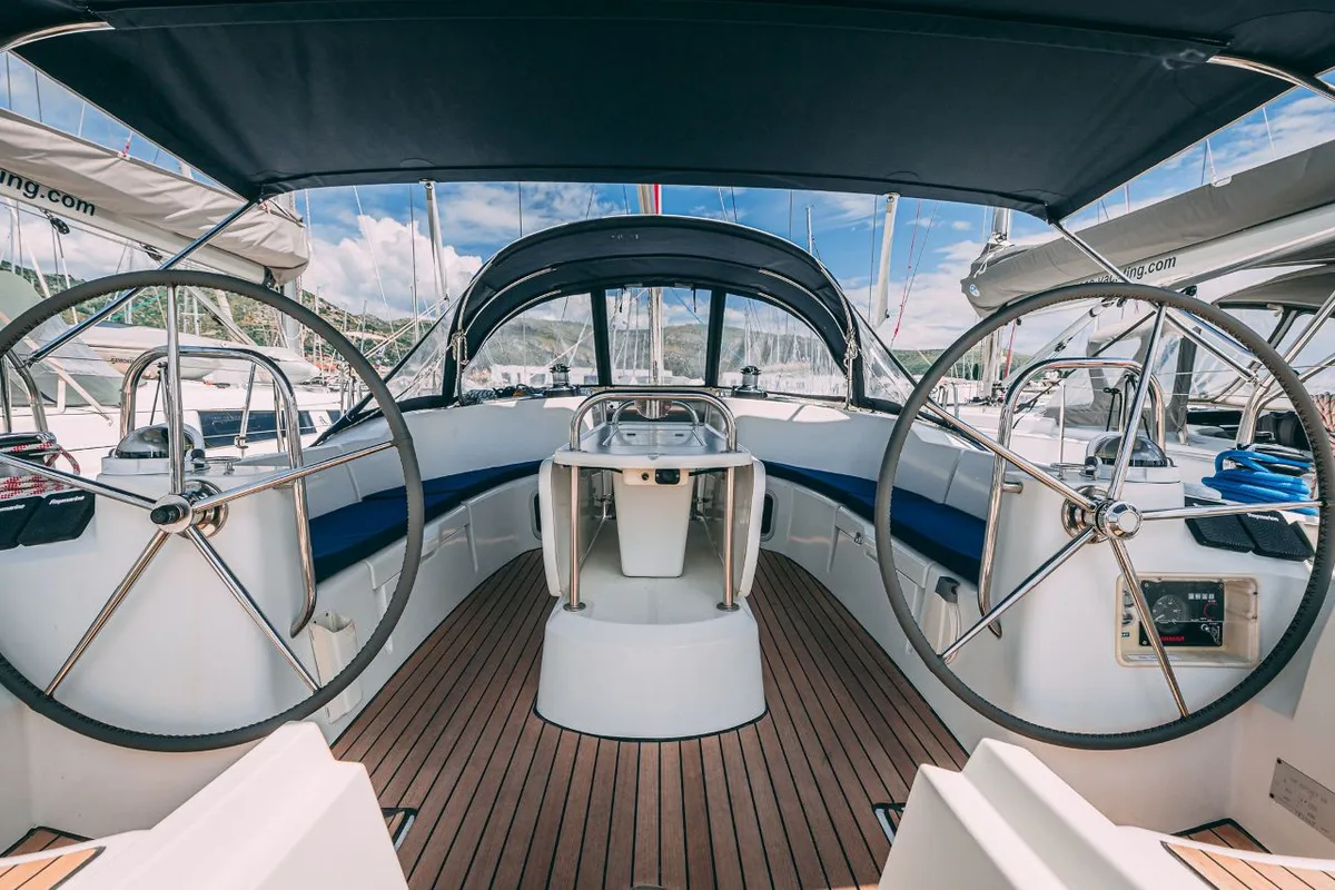 Cockpit of Ana B., a Jeanneau Sun Odyssey 49i sailboat at Seget Donji, Croatia
