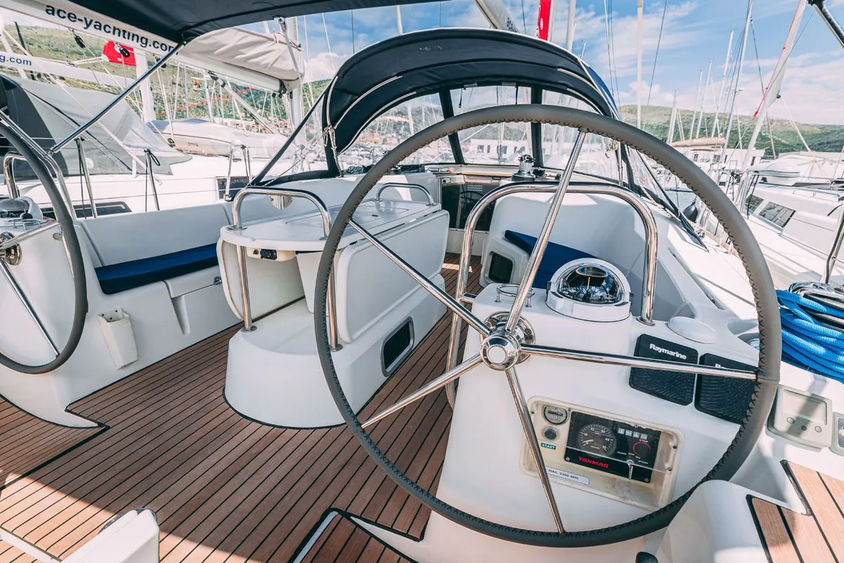 Cockpit of Ana B., a Jeanneau Sun Odyssey 49i sailboat at Seget Donji, Croatia