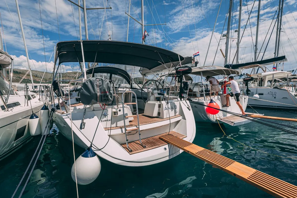 Exterior view of Ana B., a Jeanneau Sun Odyssey 49i sailboat at Seget Donji, Croatia
