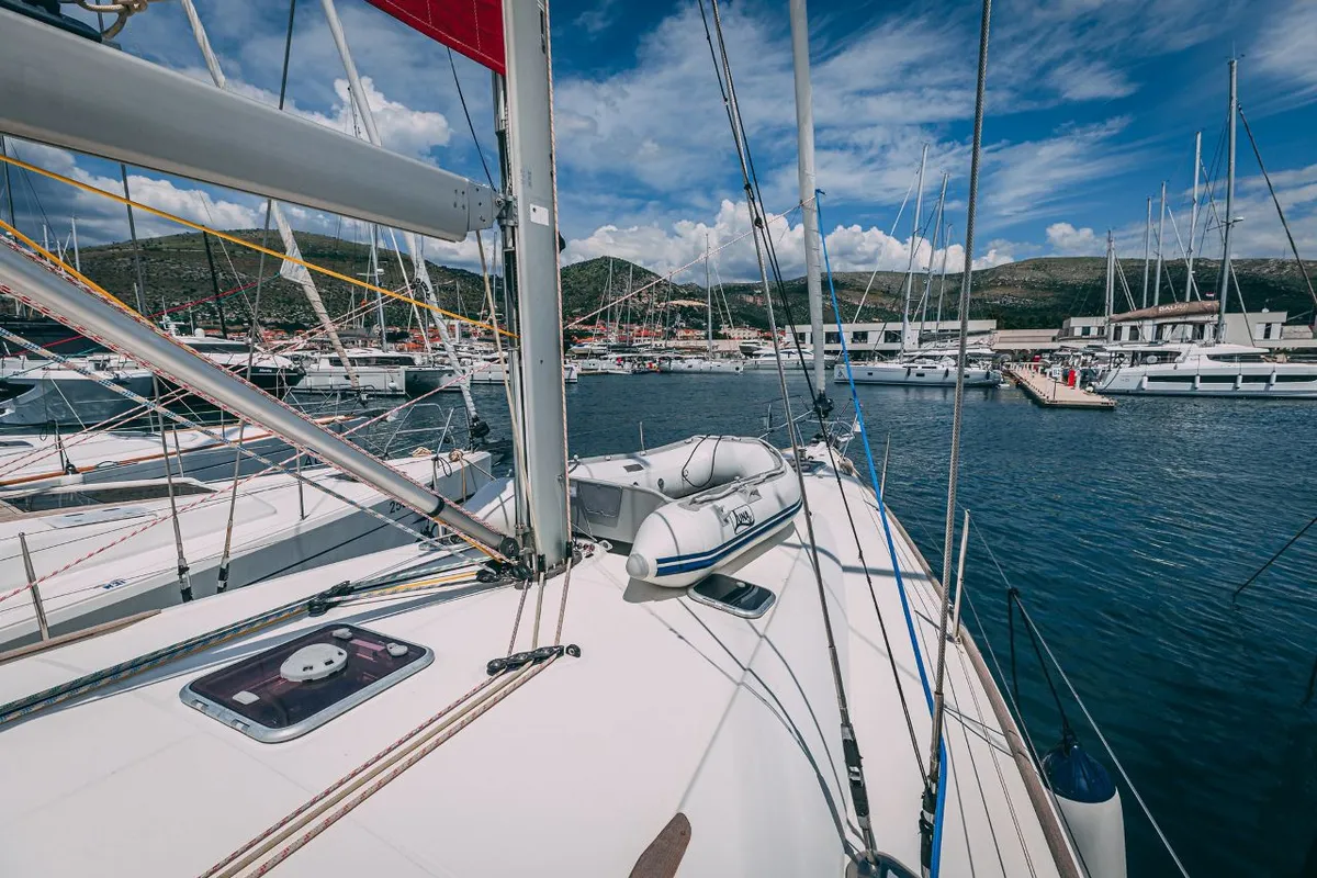 Deck of Ana B., a Jeanneau Sun Odyssey 49i sailboat at Seget Donji, Croatia