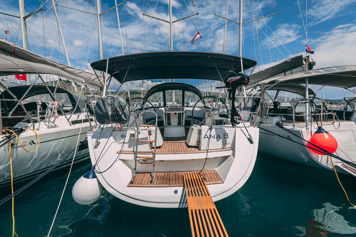 Exterior view of Ana B., a Jeanneau Sun Odyssey 49i sailboat at Seget Donji, Croatia