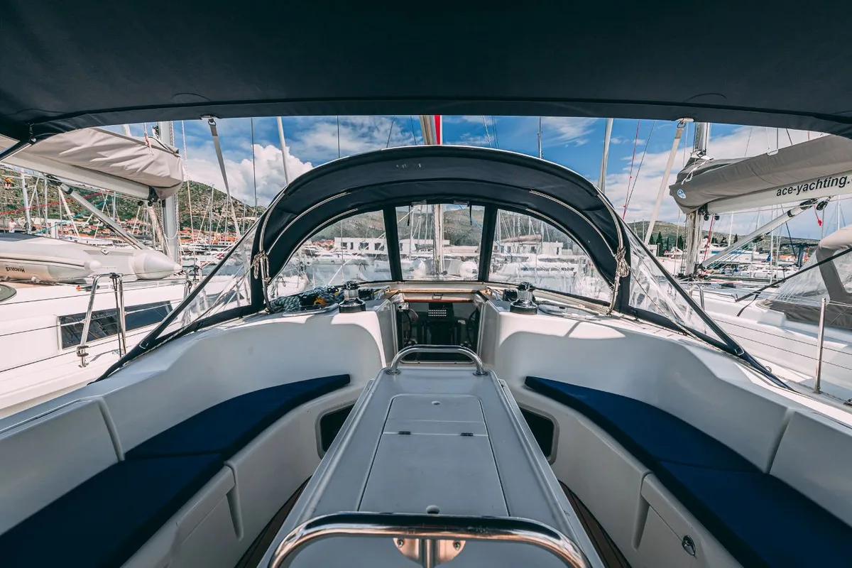 Cockpit of Ana B., a Jeanneau Sun Odyssey 49i sailboat at Seget Donji, Croatia