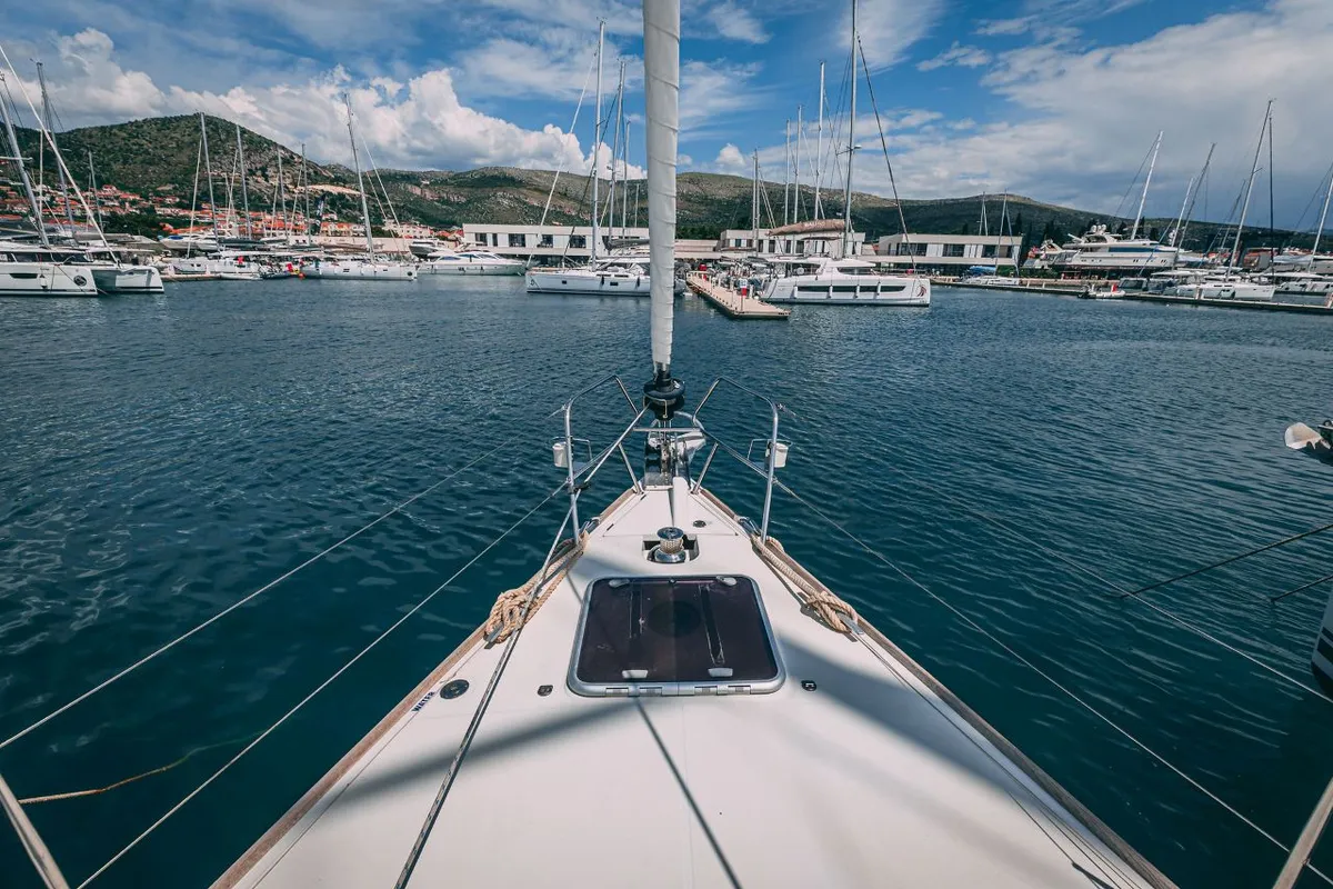 Deck of Ana B., a Jeanneau Sun Odyssey 49i sailboat at Seget Donji, Croatia