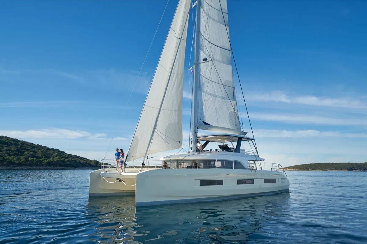 Exterior view of Amada Mia, a Lagoon Sixty 5 catamaran at Split, Croatia