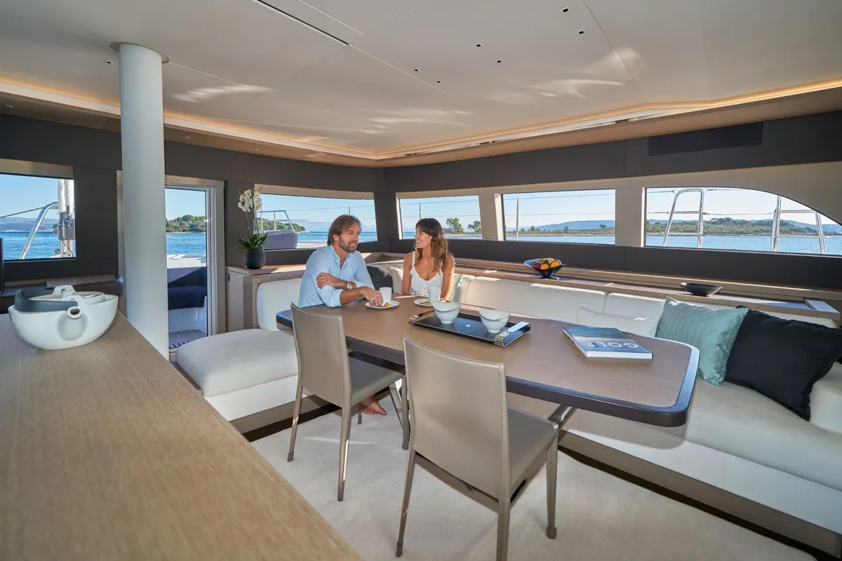 Salon of Amada Mia, a Lagoon Sixty 5 catamaran at Split, Croatia