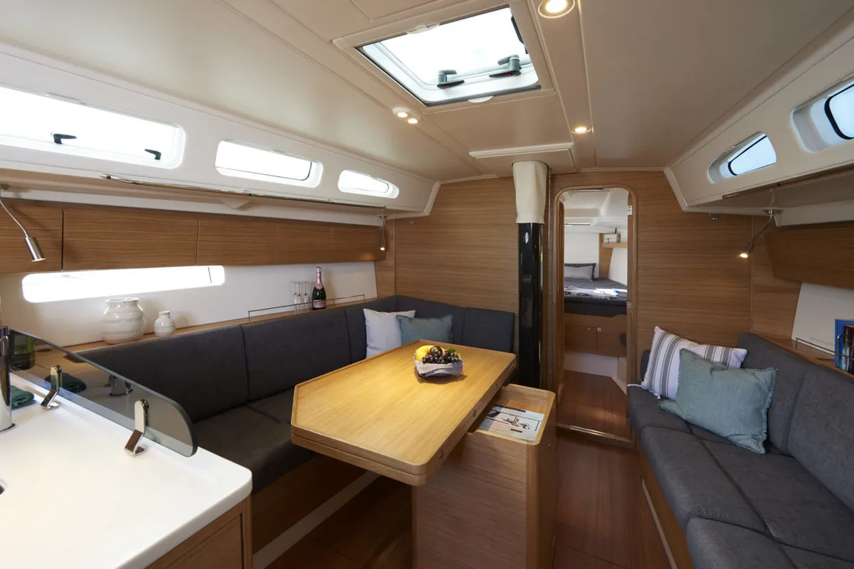 Salon of Gazelle, a X-Yachts Xp 44 sailboat at Lavrion, Greece
