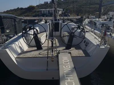 Cockpit of Gazelle, a X-Yachts Xp 44 sailboat at Lavrion, Greece