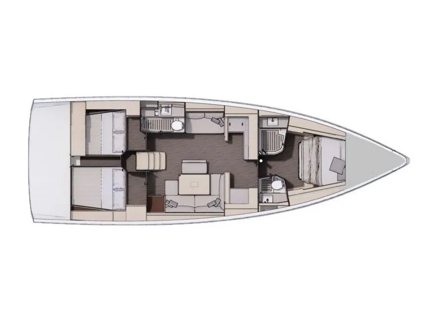 Floor plan of Andromaca, a Dufour 470 sailboat at Cagliari, Italy