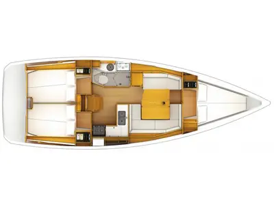 Floor plan of Oyster Shell, a Jeanneau Sun Odyssey 379 sailboat at Athens, Greece