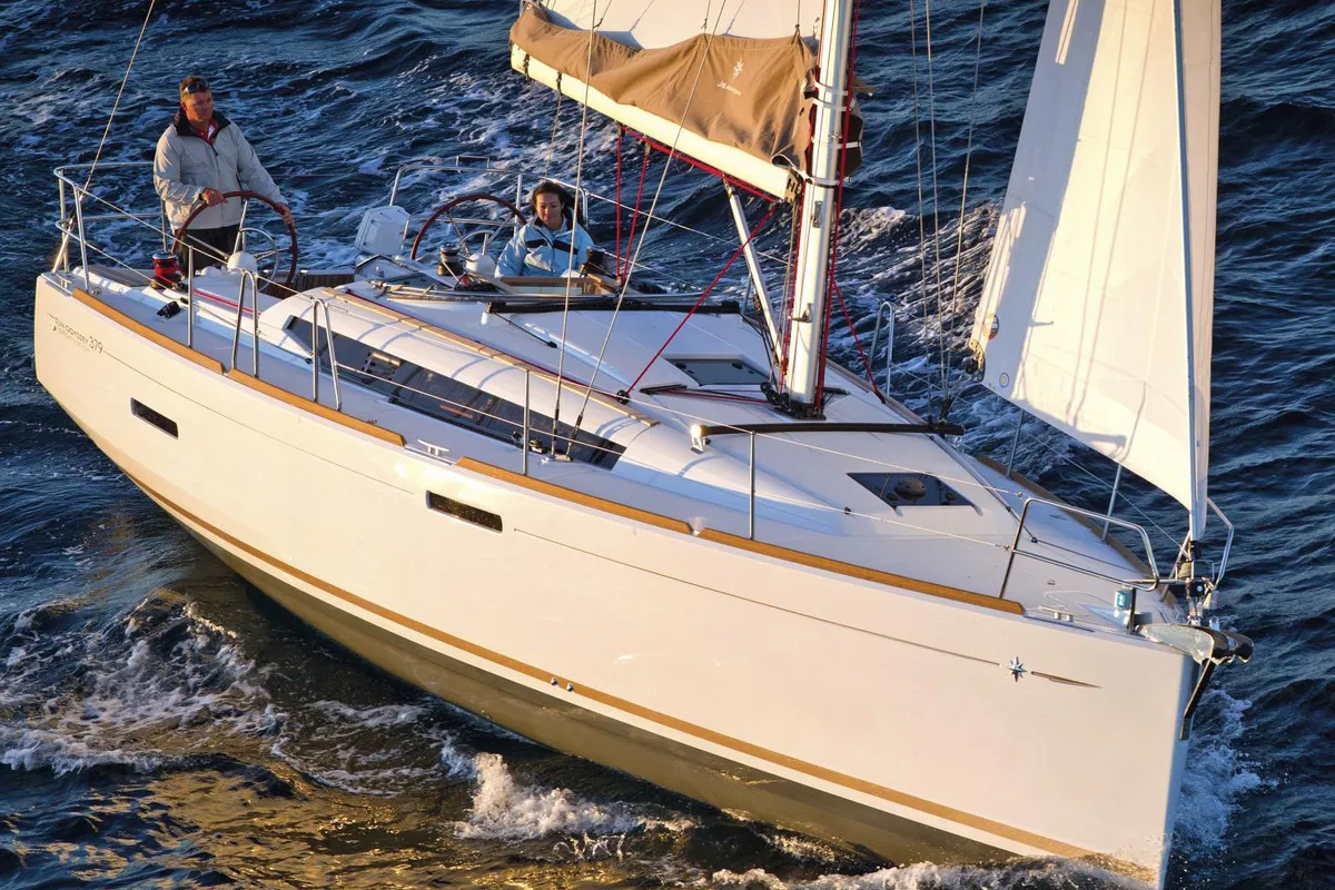 Exterior view of Oyster Shell, a Jeanneau Sun Odyssey 379 sailboat at Athens, Greece