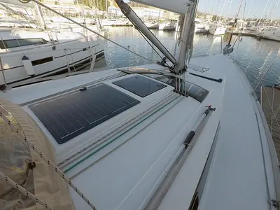 Deck of Luka, a Dufour 350 GL sailboat at Grad Šibenik, Croatia