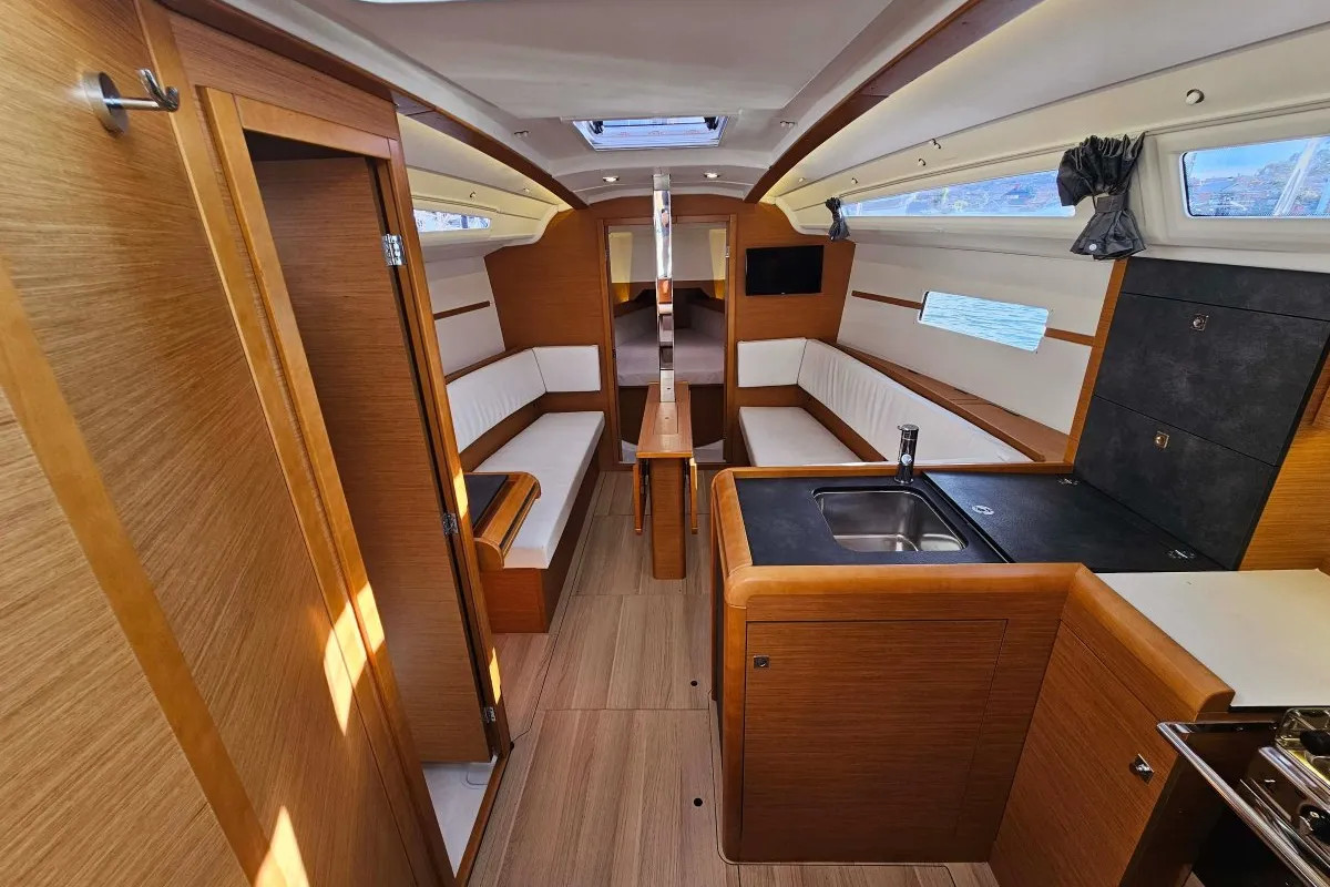 Salon of DNA, a Jeanneau Sun Odyssey 349 sailboat at Preveza, Greece