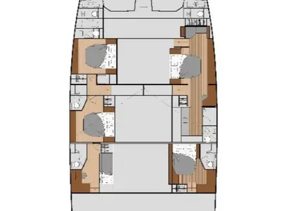 Floor plan of D2, a Fountaine Pajot Power 67 catamaran at Athens, Greece