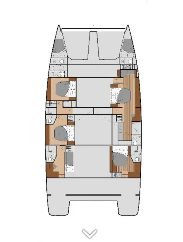Floor plan of D2, a Fountaine Pajot Power 67 catamaran at Athens, Greece