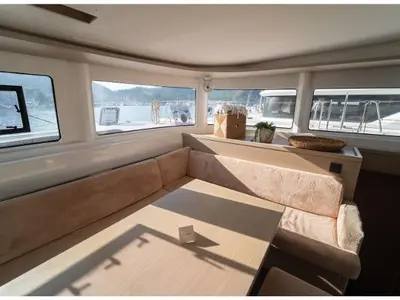 Salon of Umi, a Lagoon 46 catamaran at Fethiye, Turkey