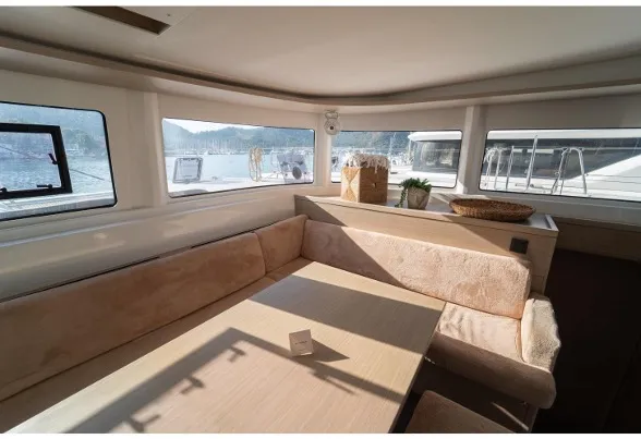 Salon of Umi, a Lagoon 46 catamaran at Fethiye, Turkey