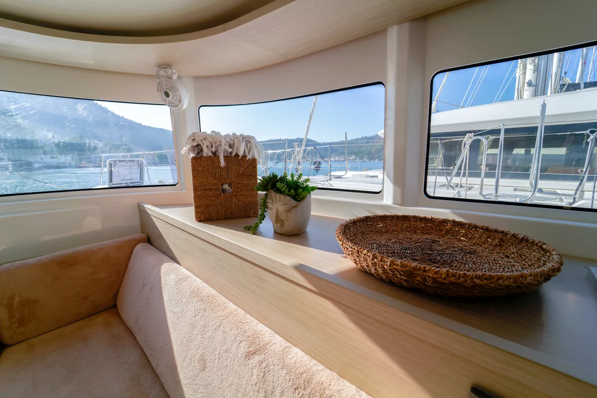 Salon of Umi, a Lagoon 46 catamaran at Fethiye, Turkey