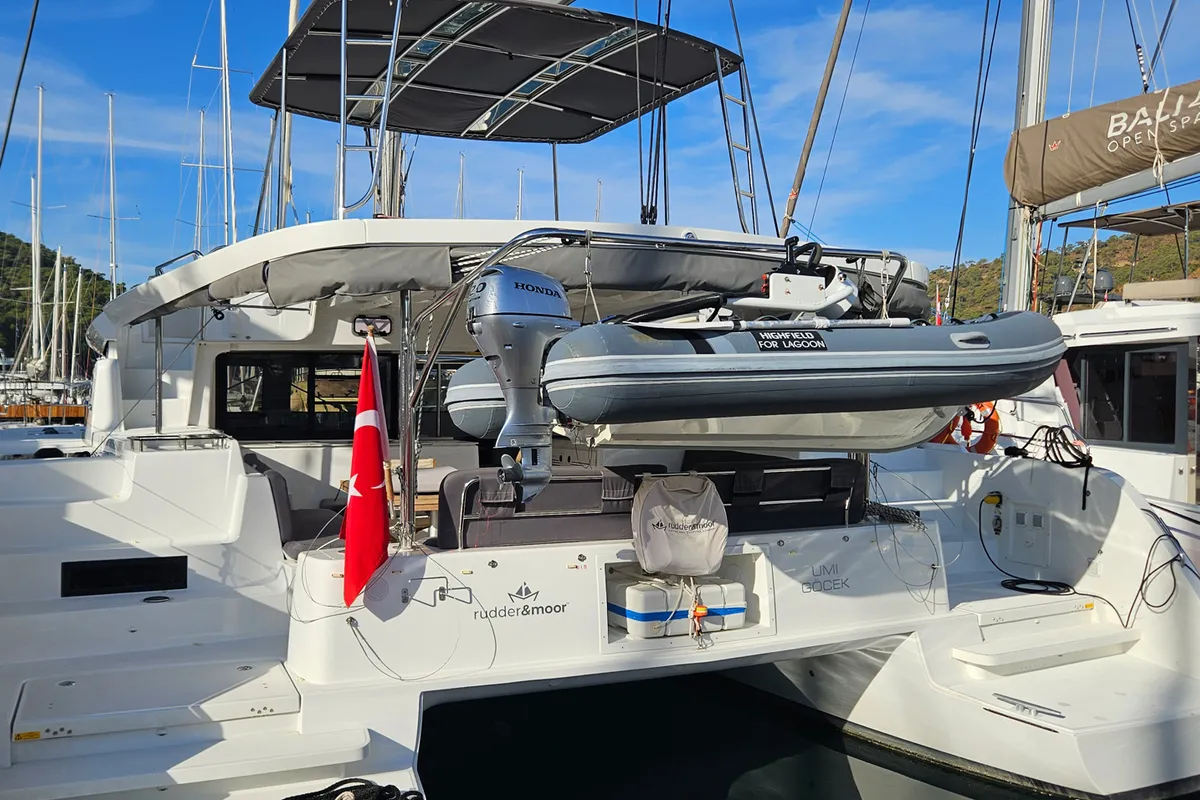 Deck of Umi, a Lagoon 46 catamaran at Fethiye, Turkey